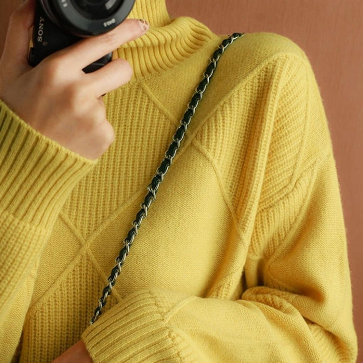 Women's Oversized Mock-Neck Diamond Ribbed Knit Sweater