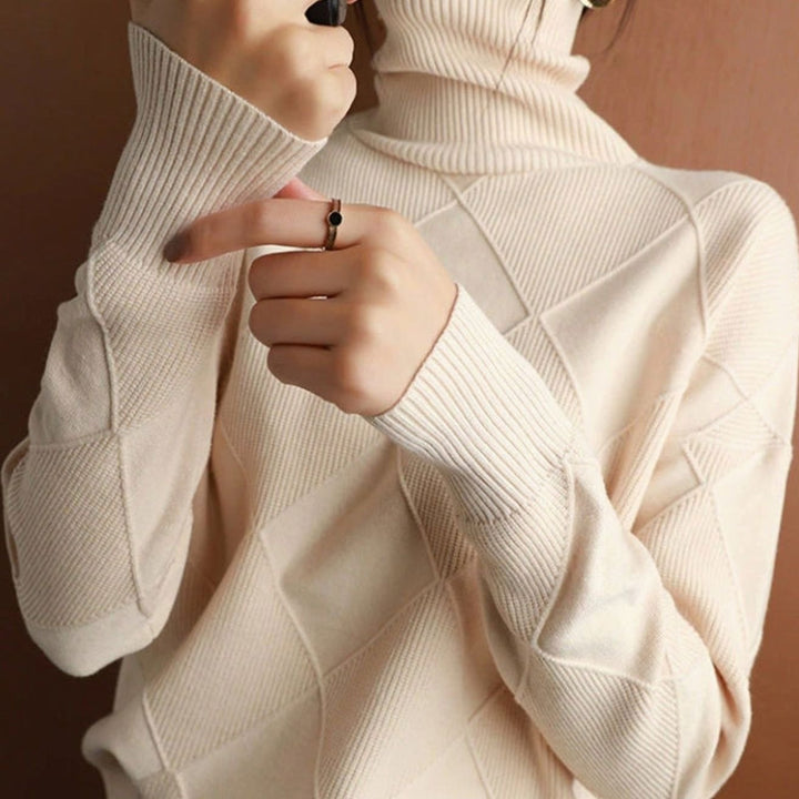 Women's Oversized Mock-Neck Diamond Ribbed Knit Sweater