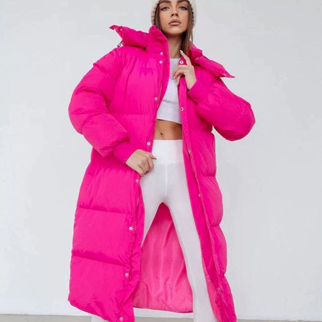 Women's Oversized Quilted Long Hooded Puffer Coat - Pink