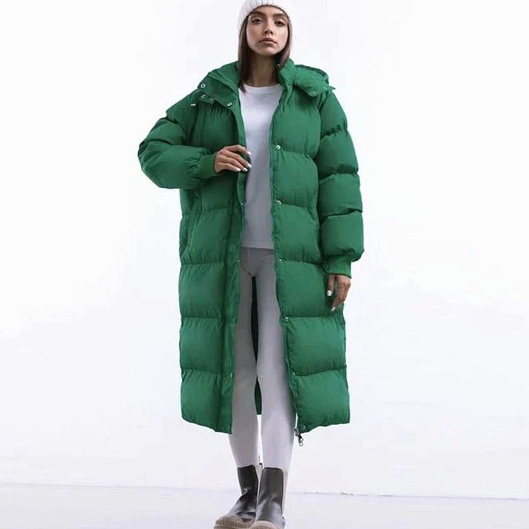 Women's Oversized Quilted Long Hooded Puffer Coat - Green