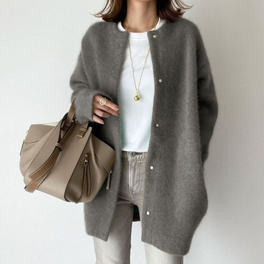 Women's Oversized Relaxed-Fit Button-Down Winter Cardigan Sweater - Grey