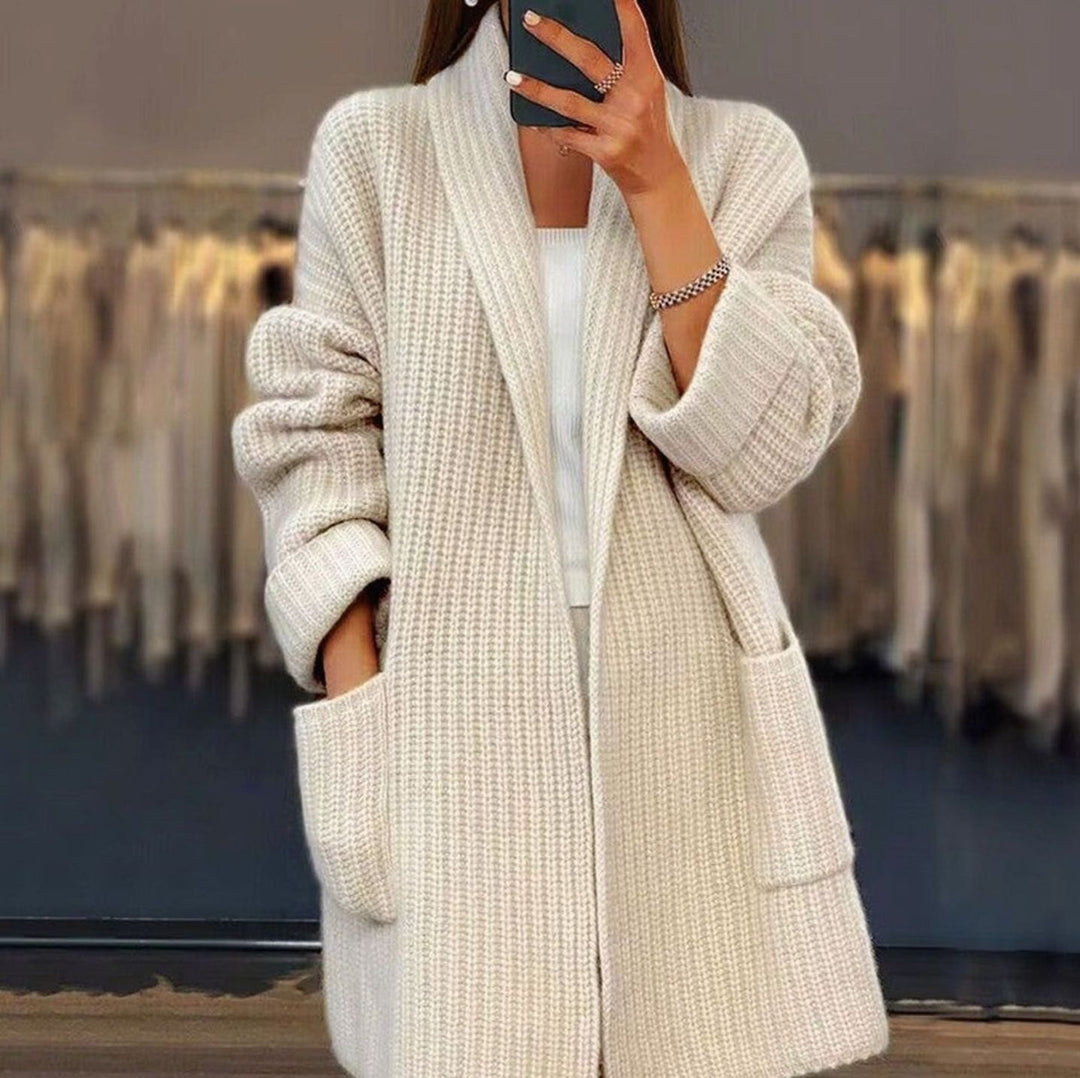 Women's Oversized Relaxed-Fit Open-Front Knit Cardigan - Apricot