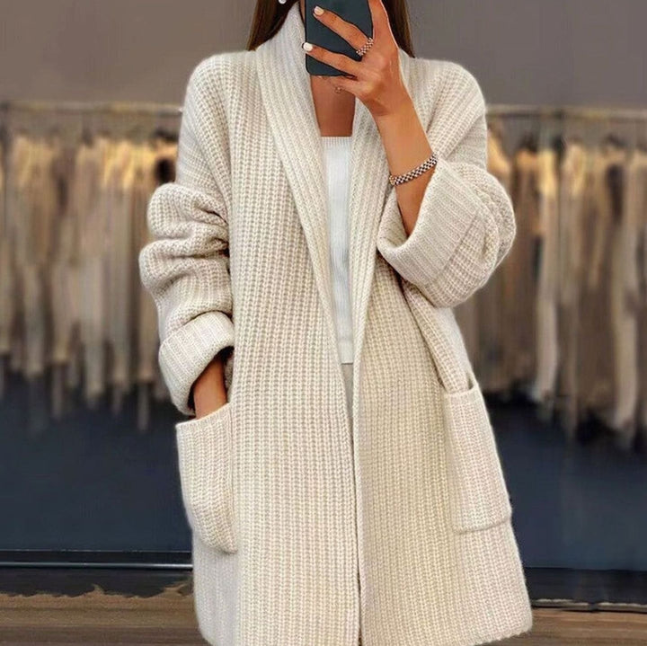 Women's Oversized Relaxed-Fit Open-Front Knit Cardigan - Apricot