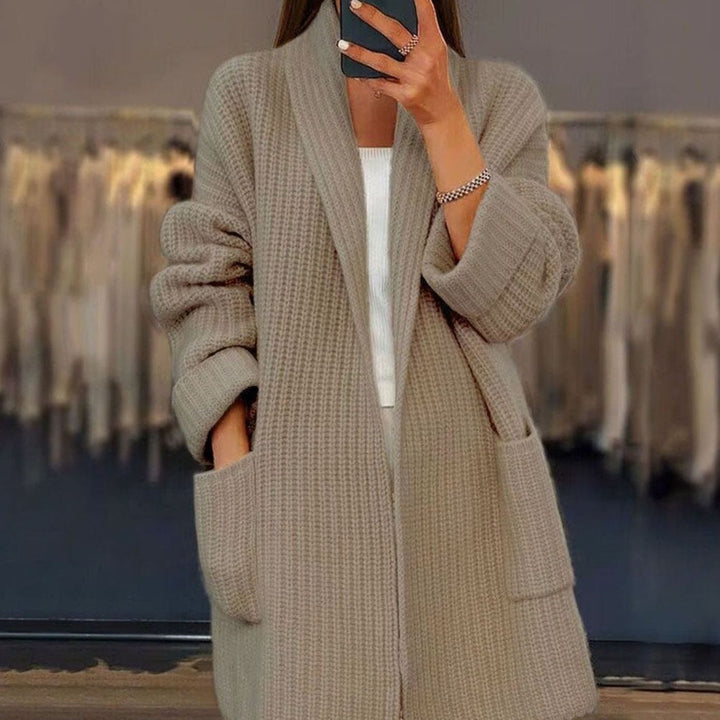 Women's Oversized Relaxed-Fit Open-Front Knit Cardigan - Khaki