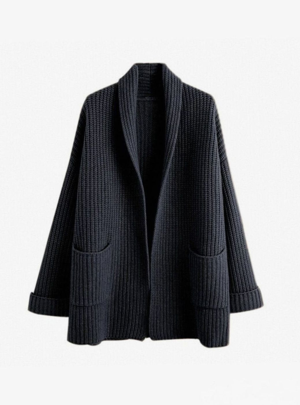 Women's Oversized Relaxed-Fit Open-Front Knit Cardigan - Black