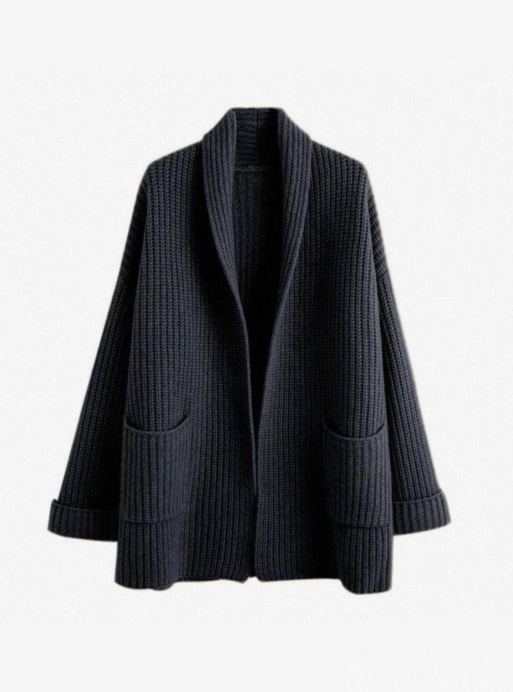 Women's Oversized Relaxed-Fit Open-Front Knit Cardigan - Black