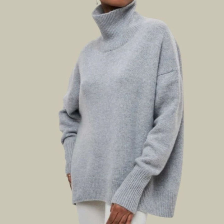 Women's Oversized Relaxed Fit Turtleneck Knit Sweater - Gray