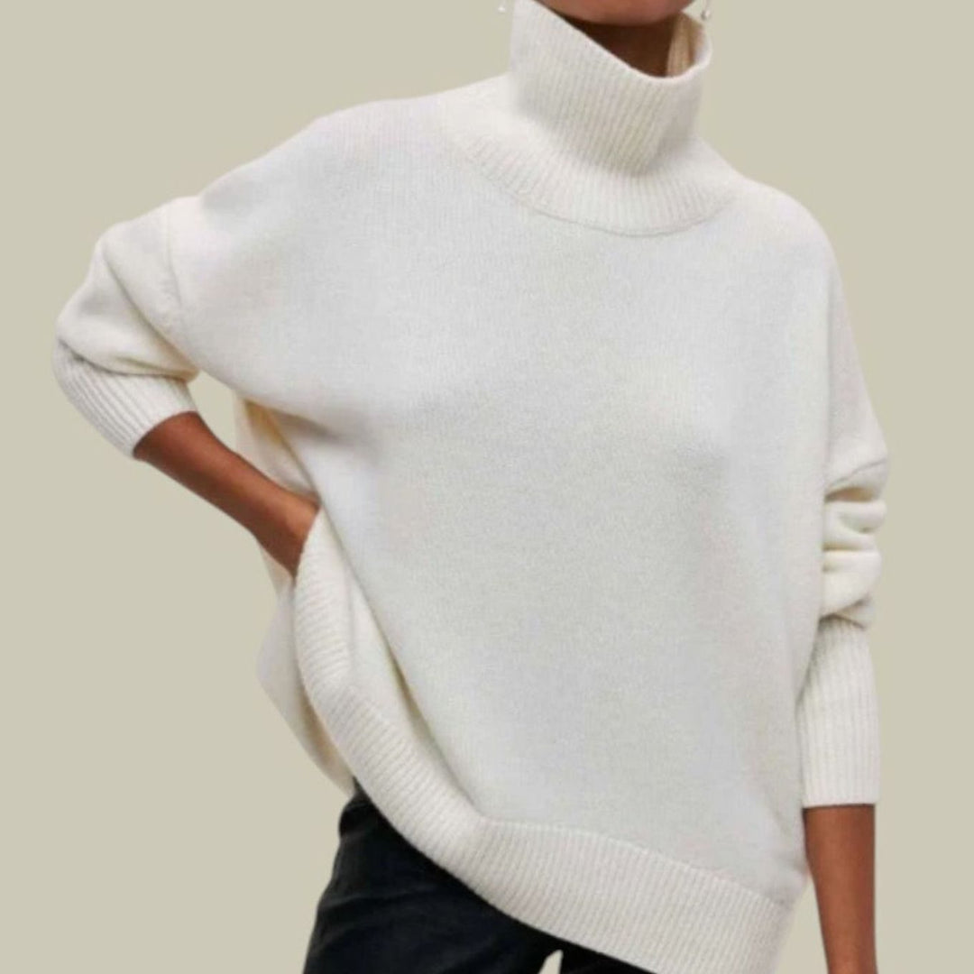 Women's Oversized Relaxed Fit Turtleneck Knit Sweater - White