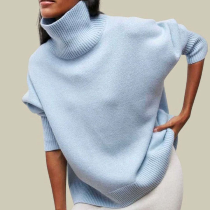Women's Oversized Relaxed Fit Turtleneck Knit Sweater - Blue