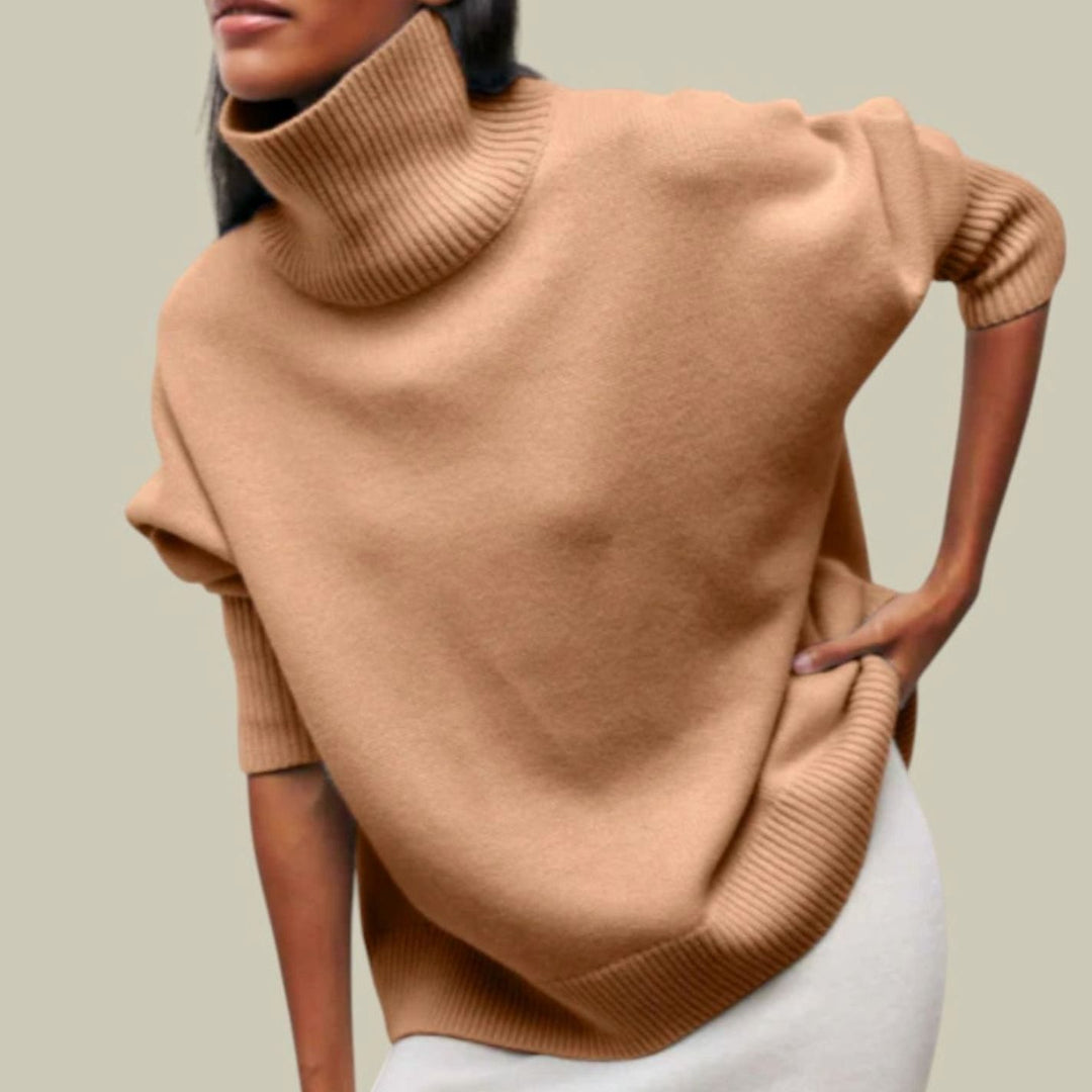 Women's Oversized Relaxed Fit Turtleneck Knit Sweater - Khaki