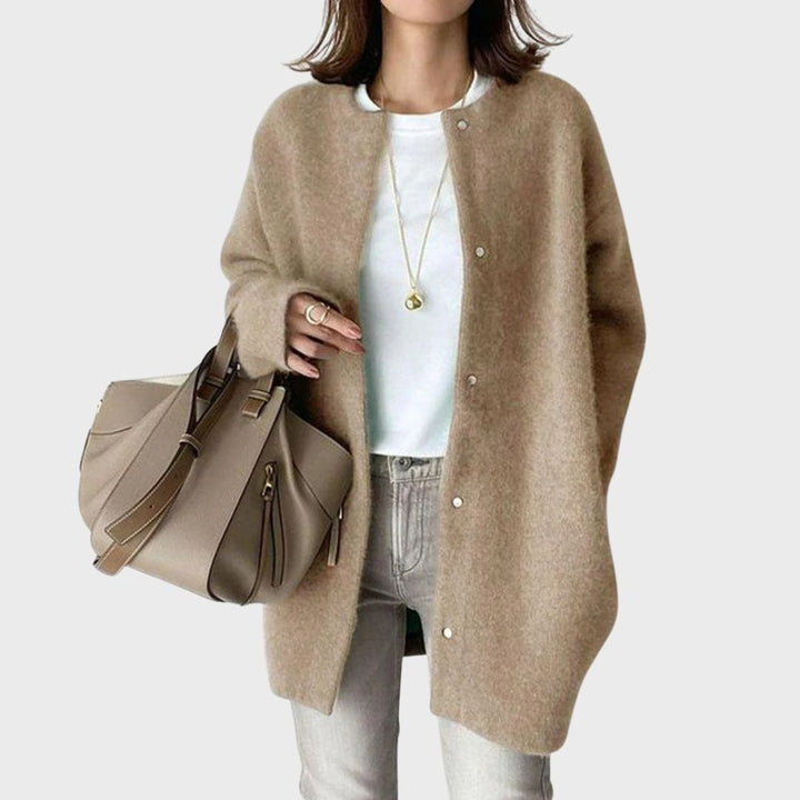 Women's Oversized Snap-Button Cashmere-Blend Cardigan - Khaki