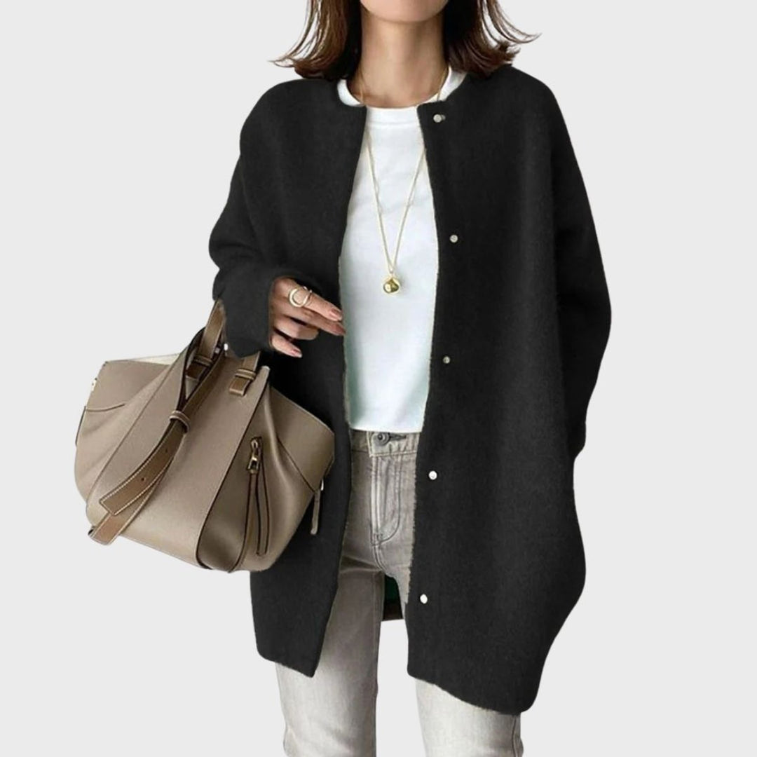Women's Oversized Snap-Button Cashmere-Blend Cardigan - Black