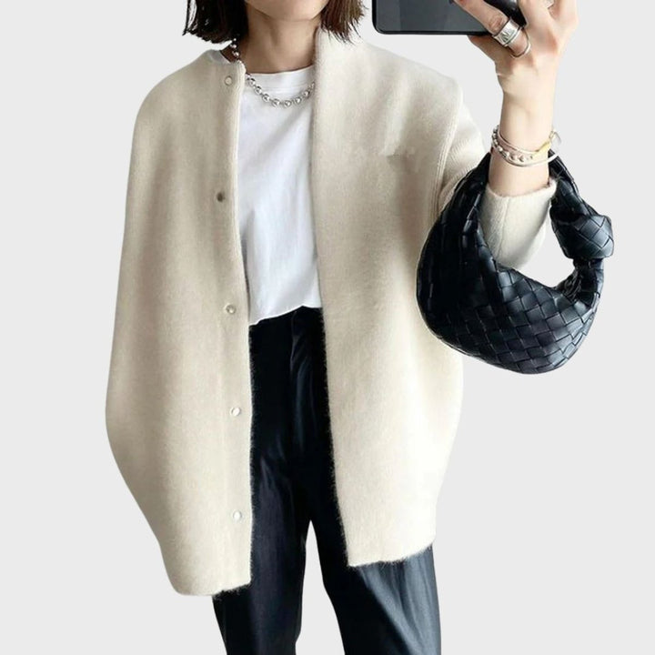 Women's Oversized Snap-Button Cashmere-Blend Cardigan - White