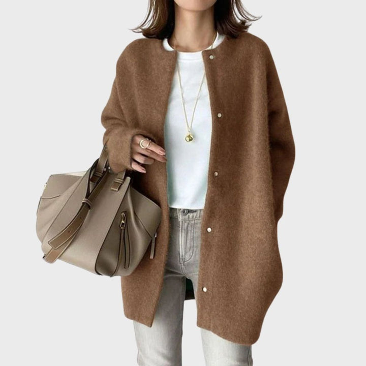 Women's Oversized Snap-Button Cashmere-Blend Cardigan - Brown