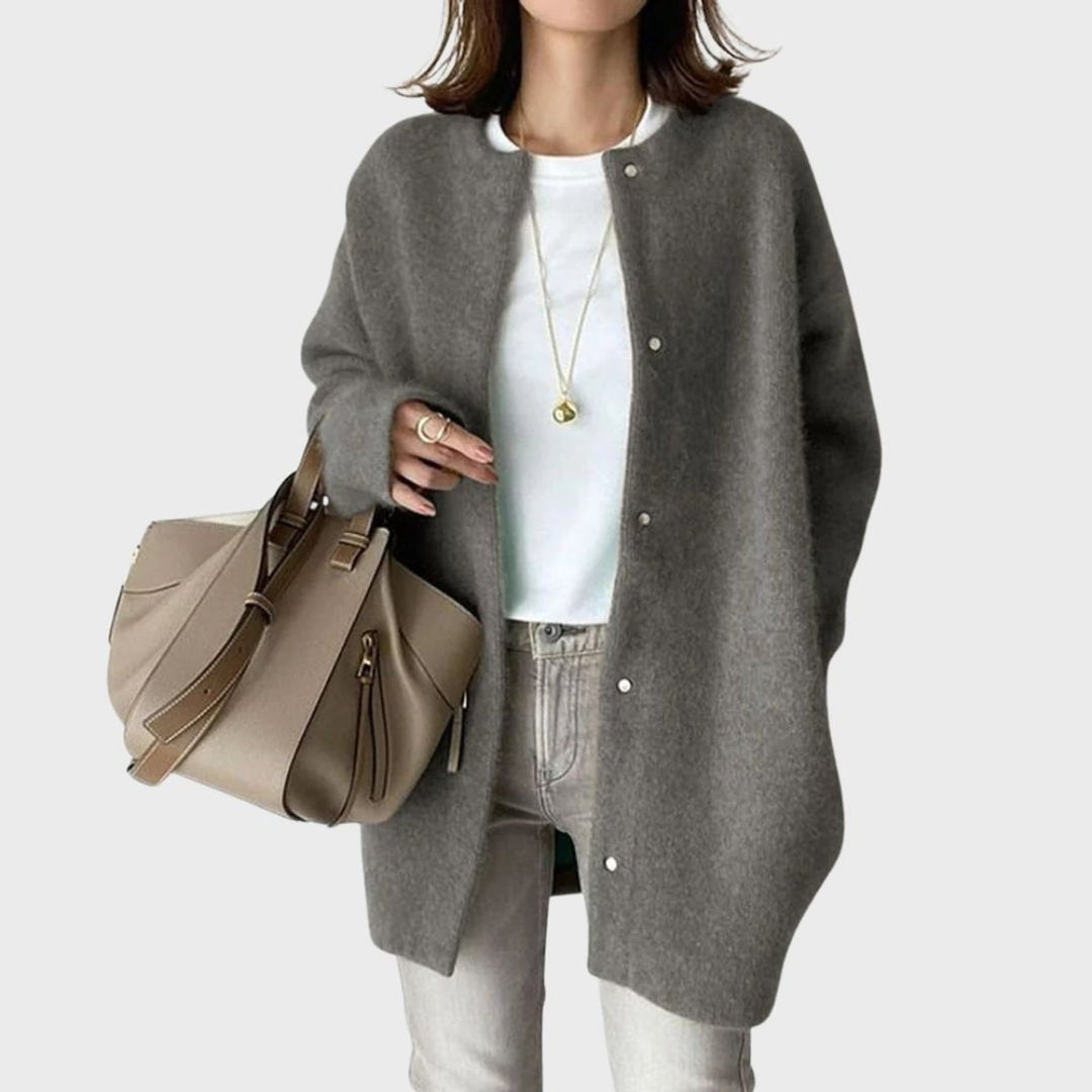 Women's Oversized Snap-Button Cashmere-Blend Cardigan - Gray