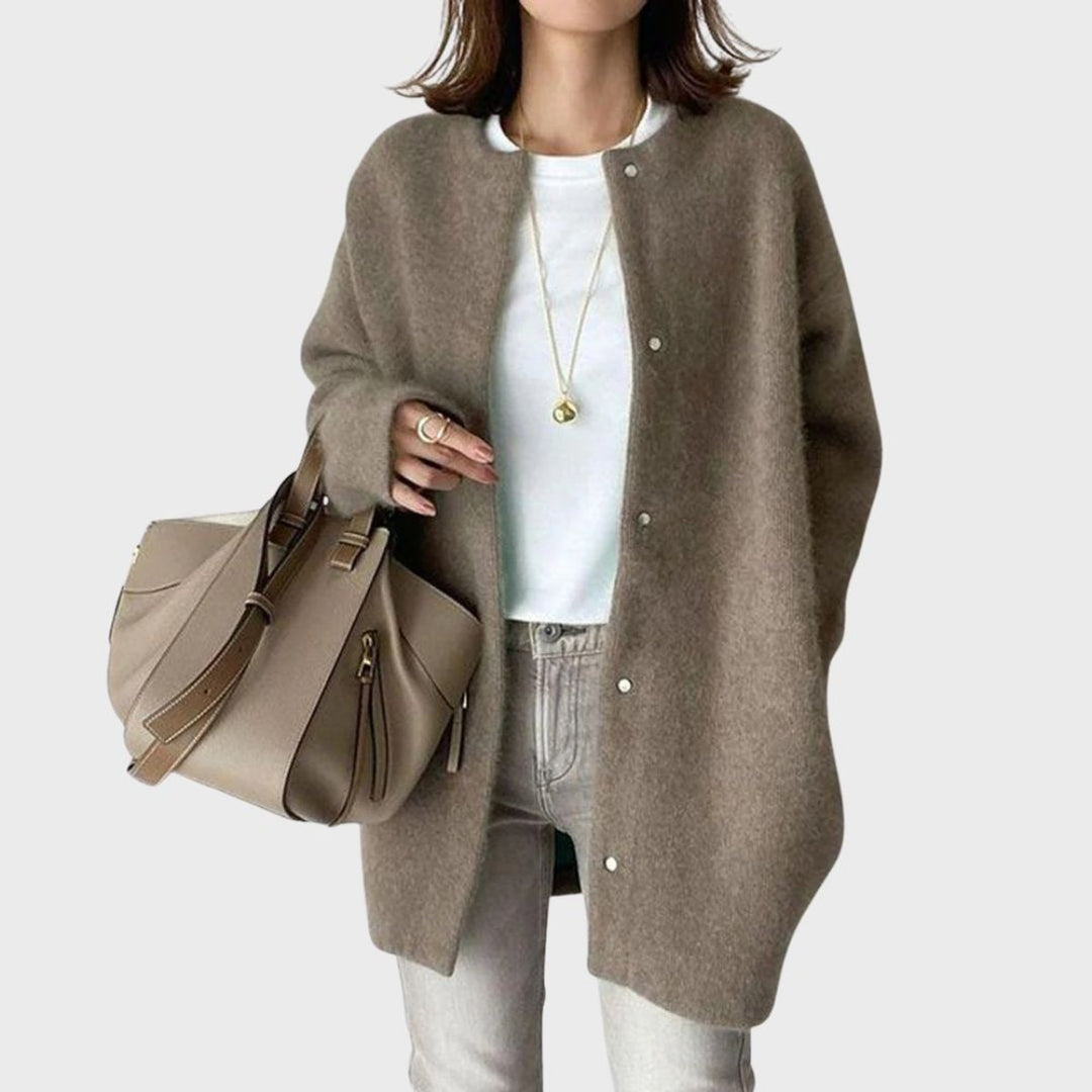 Women's Oversized Snap-Button Cashmere-Blend Cardigan - Coffee