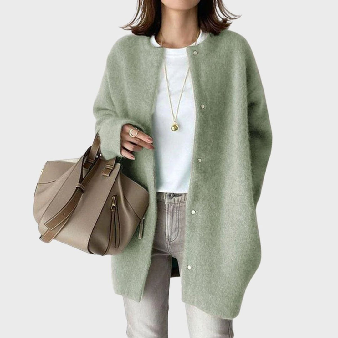 Women's Oversized Snap-Button Cashmere-Blend Cardigan - Green