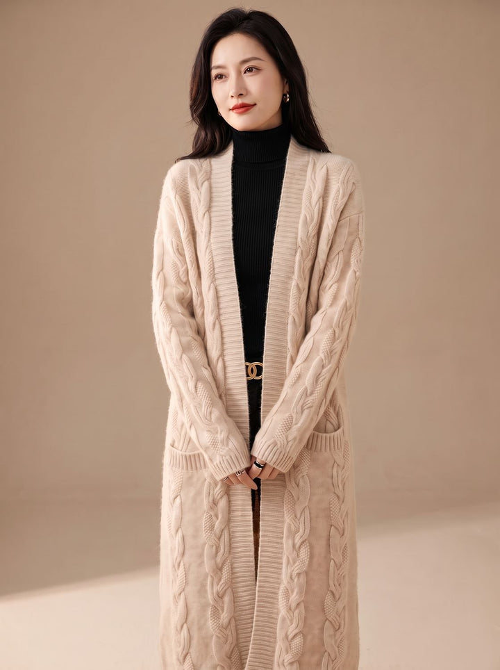 Women's Oversized Striped Long Open-Front Cardigan Sweater