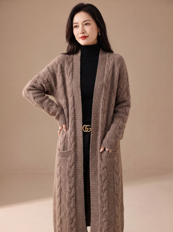 Women's Oversized Striped Long Open-Front Cardigan Sweater