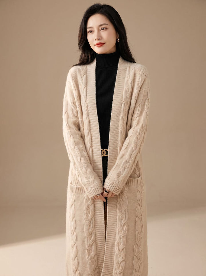 Women's Oversized Striped Long Open-Front Cardigan Sweater