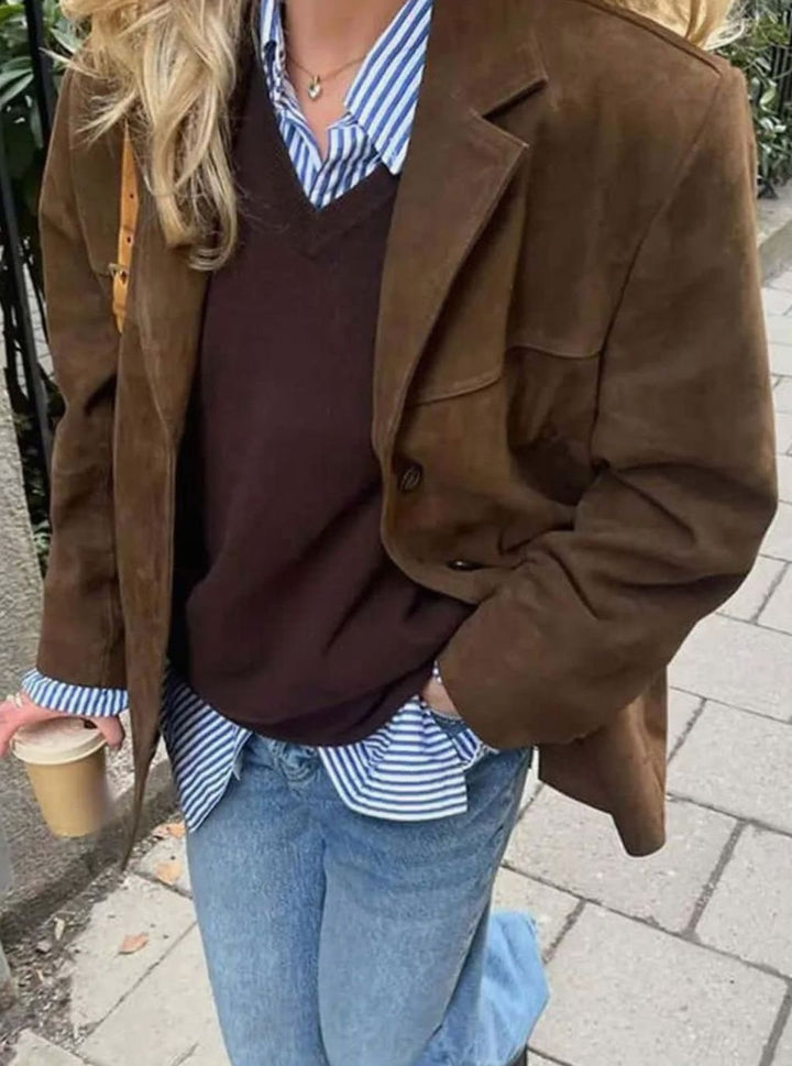 Women's Oversized Suede-Look Notch-Lapel Blazer Jacket