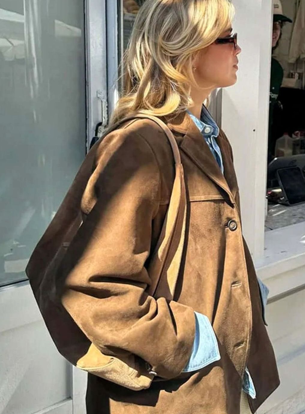 Women's Oversized Suede-Look Notch-Lapel Blazer Jacket
