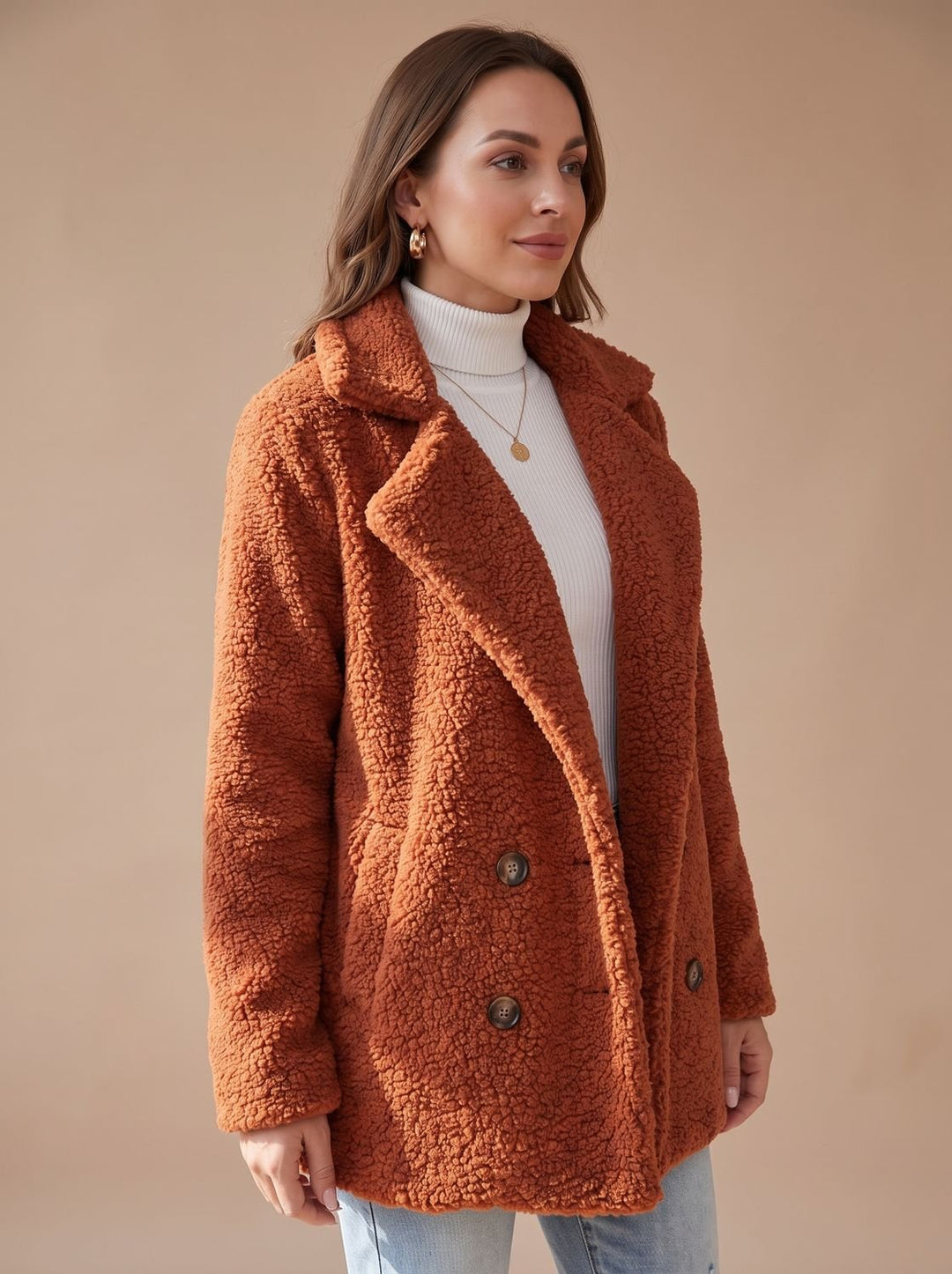Women's Oversized Teddy Faux Fur Double-Breasted Coat
