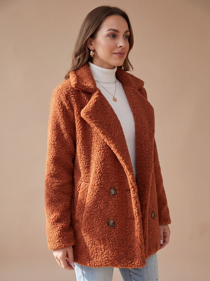 Women's Oversized Teddy Faux Fur Double-Breasted Coat