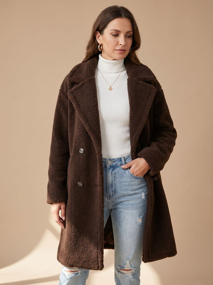 Women's Oversized Teddy Faux Fur Double-Breasted Coat