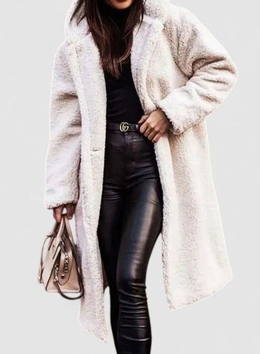 Women's Oversized Teddy Faux Fur Long Winter Coat - White