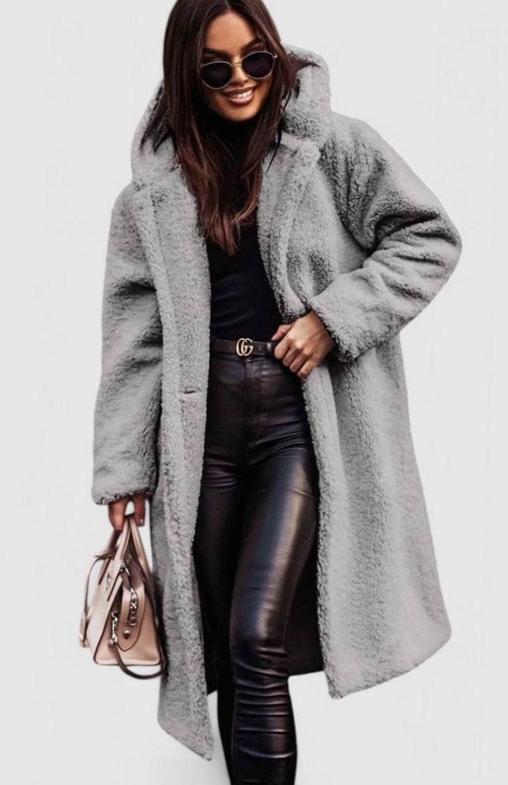 Women's Oversized Teddy Faux Fur Long Winter Coat - Gray