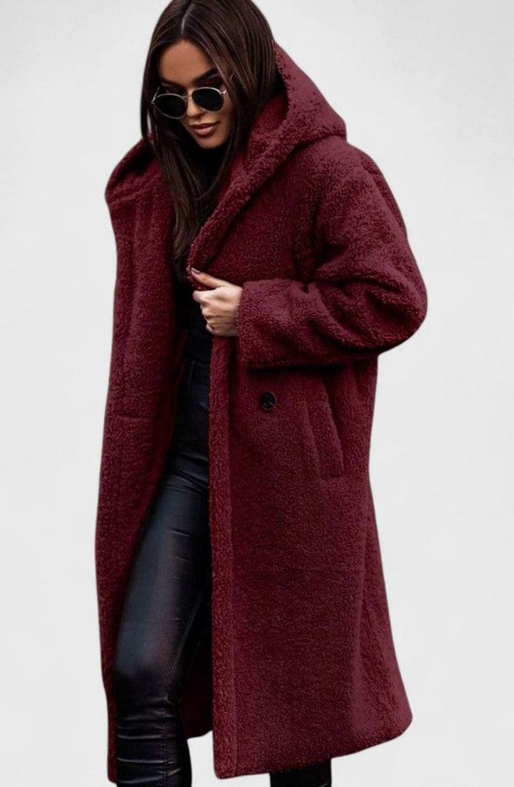 Women's Oversized Teddy Faux Fur Long Winter Coat - Red