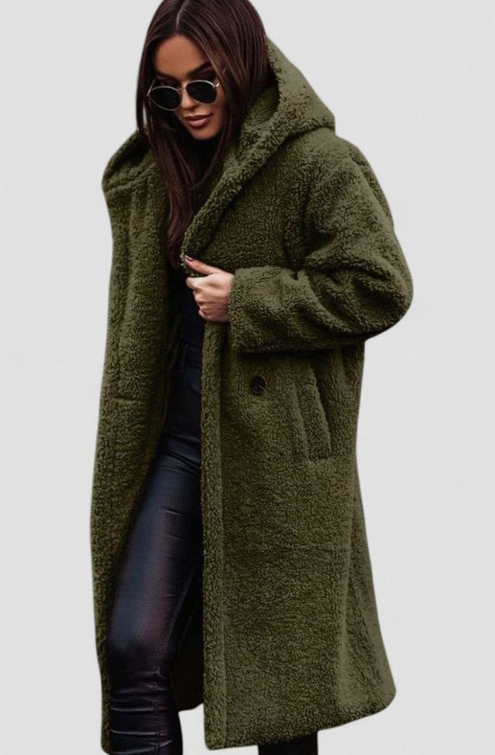 Women's Oversized Teddy Faux Fur Long Winter Coat - Green