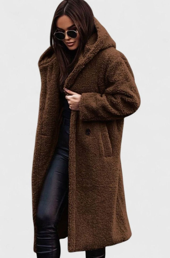 Women's Oversized Teddy Faux Fur Long Winter Coat - Brown