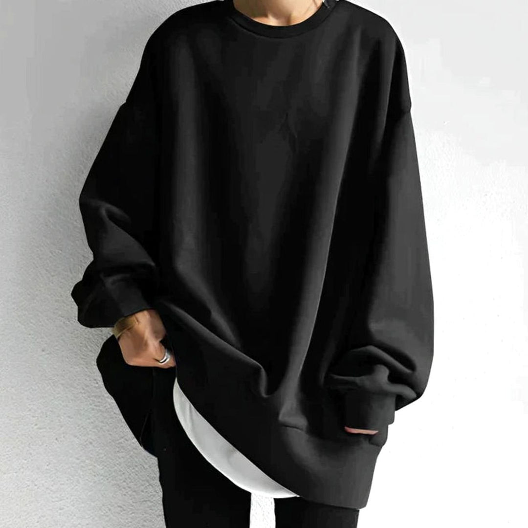 Women's Oversized Tunic Sweater Drop-Shoulder Crewneck - Black