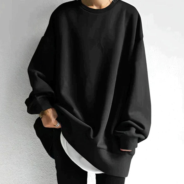 Women's Oversized Tunic Sweater Drop Shoulder Crewneck - Black