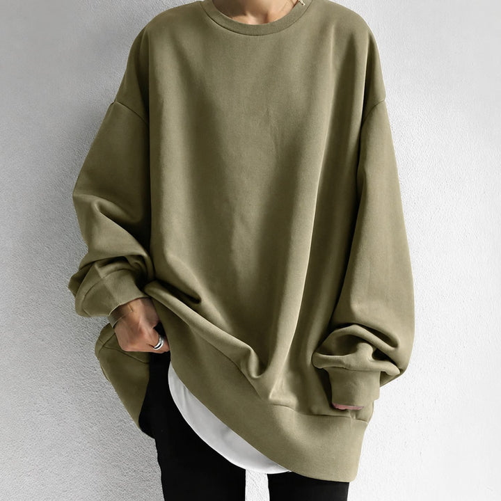 Women's Oversized Tunic Sweater Drop-Shoulder Crewneck - Brown