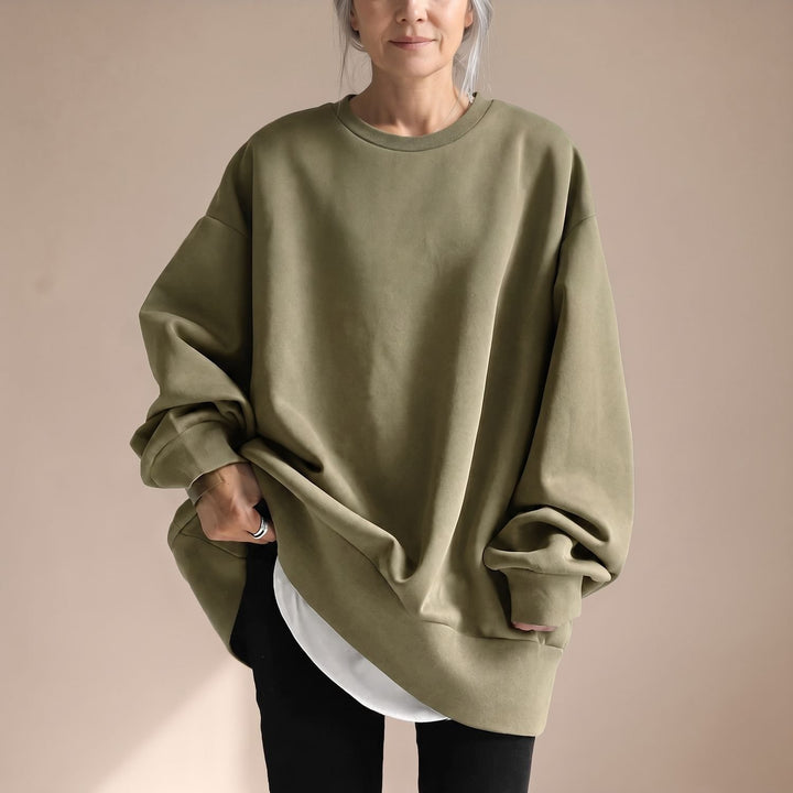 Women's Oversized Tunic Sweater Drop Shoulder Crewneck - Brown