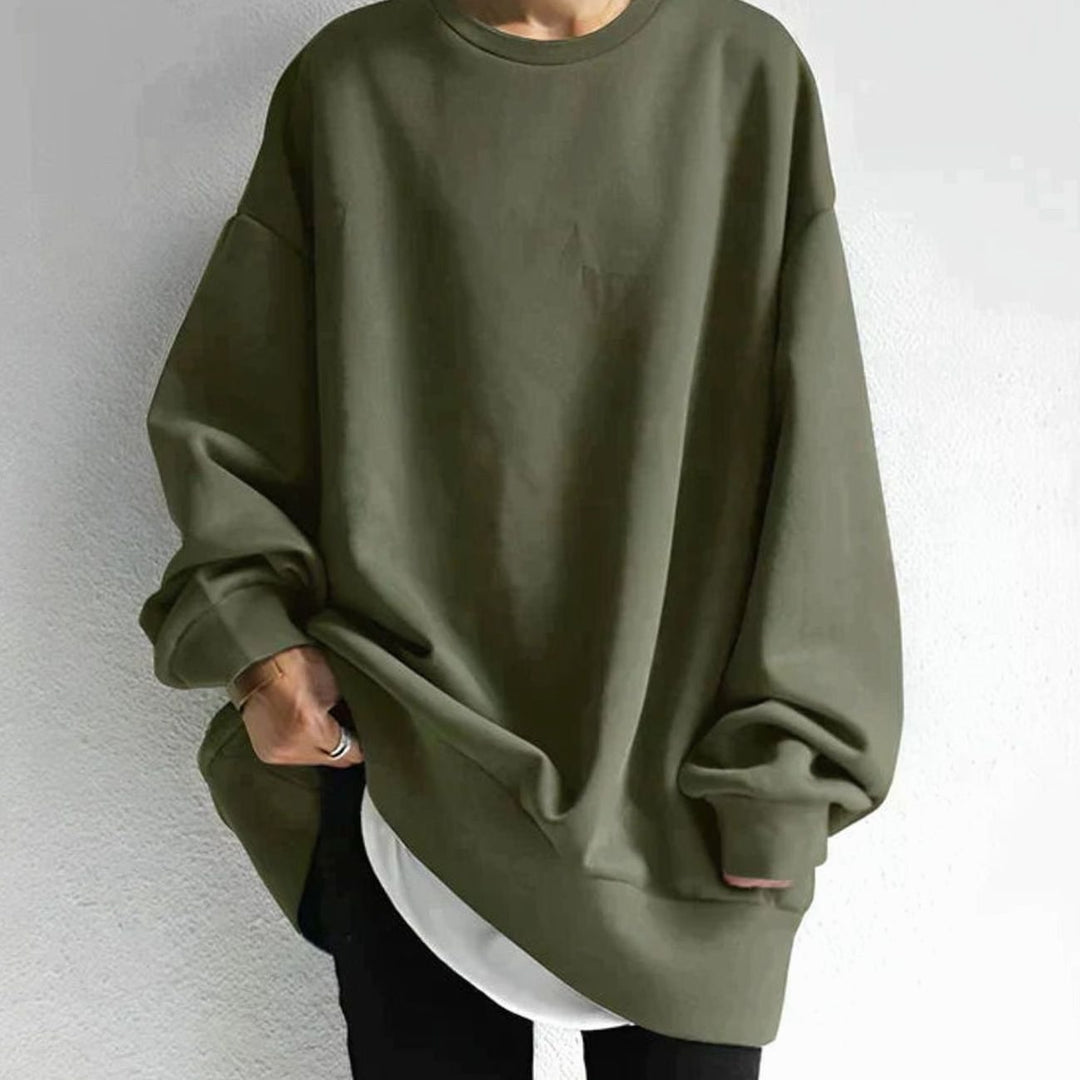 Women's Oversized Tunic Sweater Drop-Shoulder Crewneck - Army Green