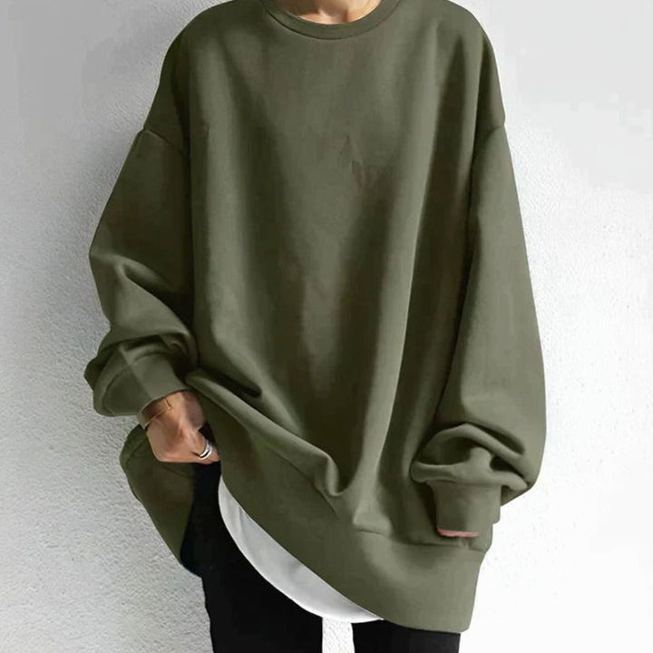 Women's Oversized Tunic Sweater Drop-Shoulder Crewneck - Army Green