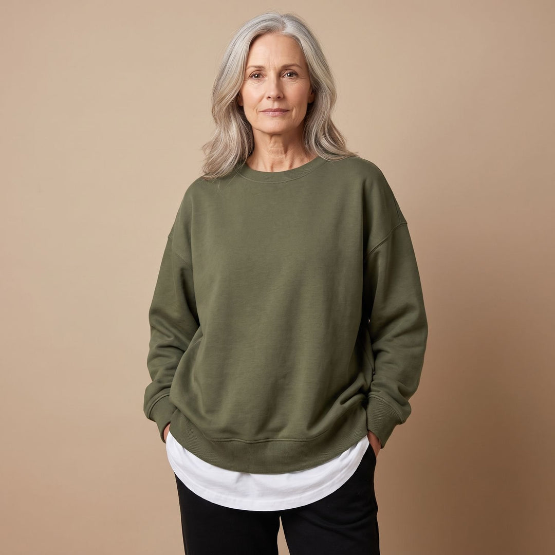 Women's Oversized Tunic Sweater Drop Shoulder Crewneck - Army Green