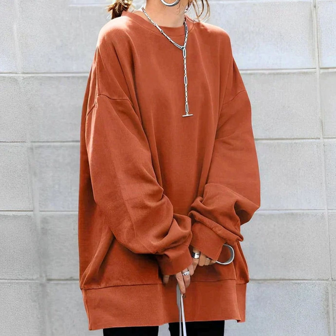 Women's Oversized Tunic Sweater Drop-Shoulder Crewneck - Orange