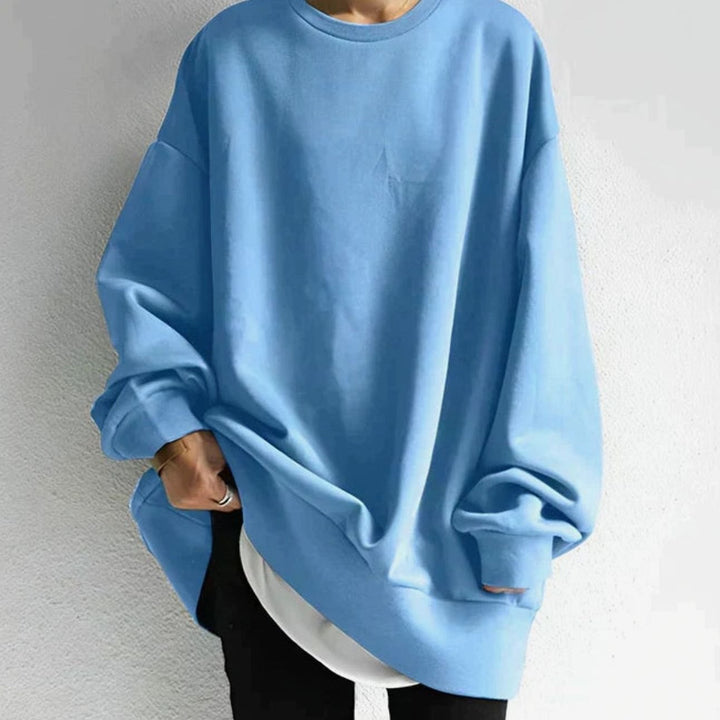 Women's Oversized Tunic Sweater Drop-Shoulder Crewneck - Light Blue