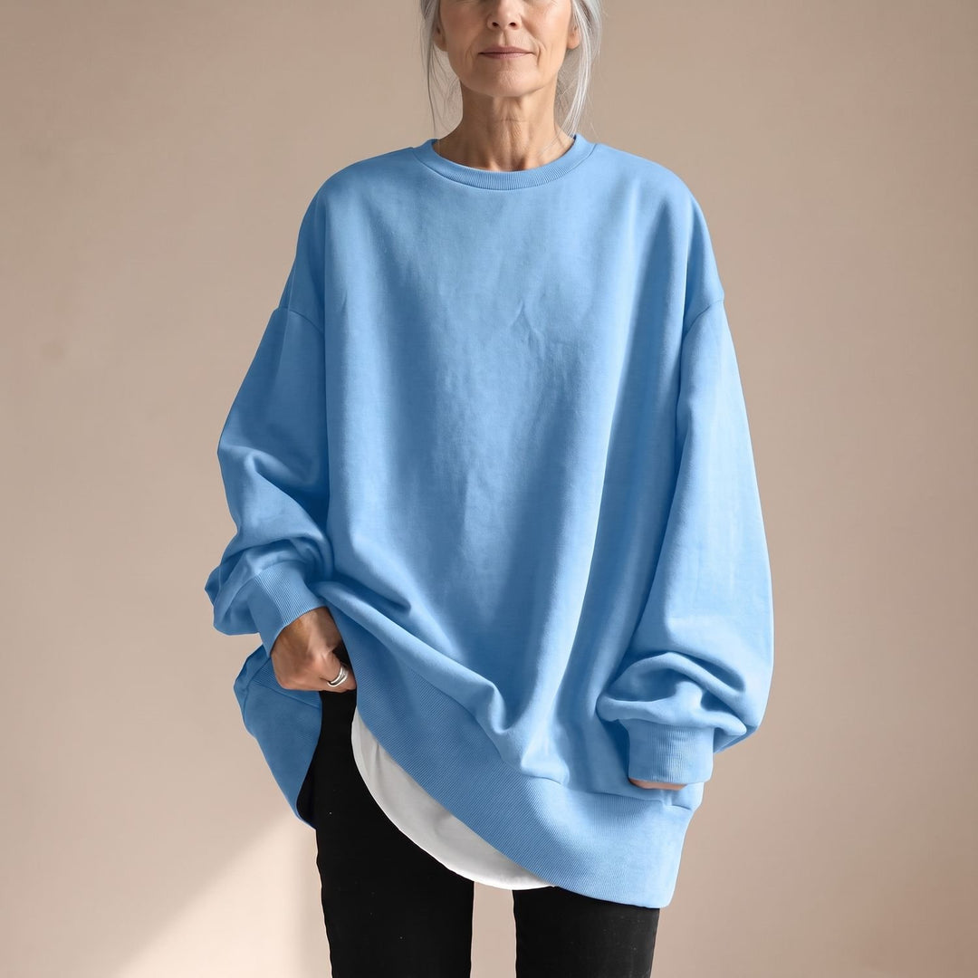 Women's Oversized Tunic Sweater Drop Shoulder Crewneck - Light Blue