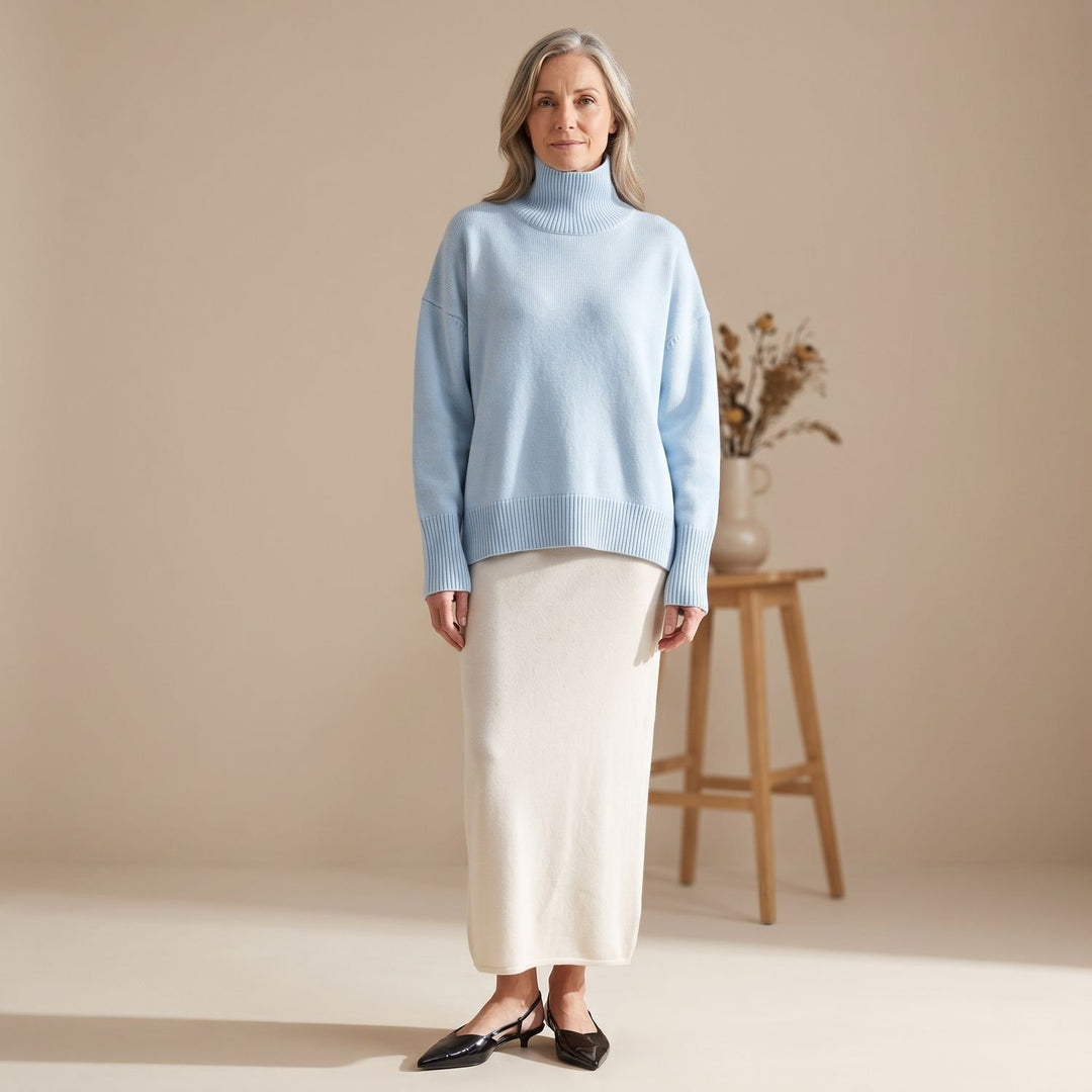 Women's Oversized Turtleneck Knit Sweater Ribbed Trim