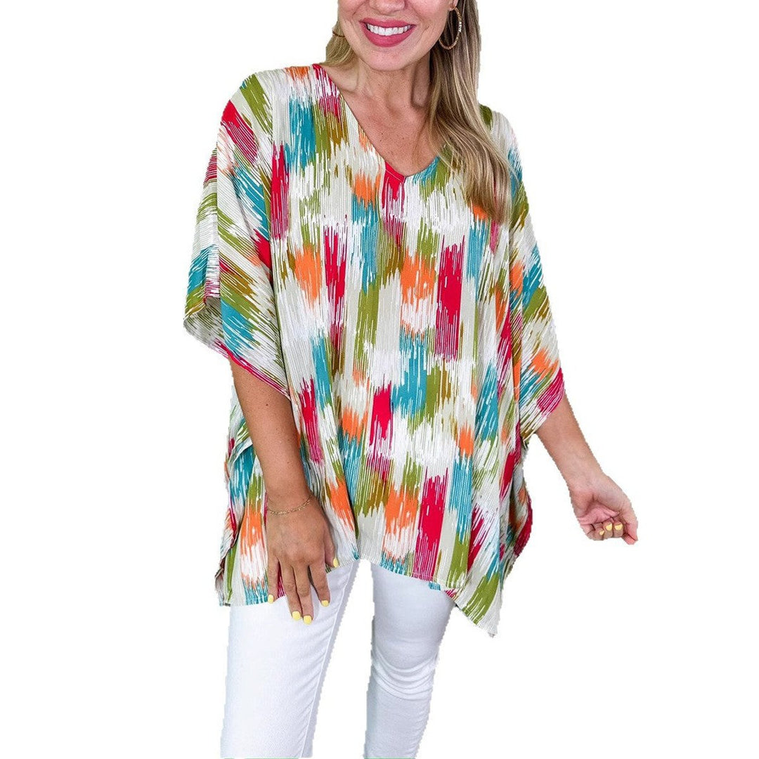 Women's Oversized V-Neck Abstract Print Tunic Top