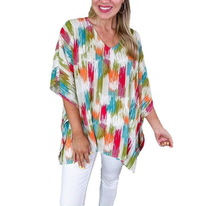 Women's Oversized V-Neck Abstract Print Tunic Top