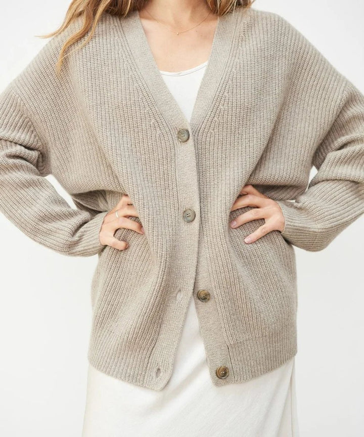 Women's Oversized V-Neck Button-Front Cashmere Cardigan
