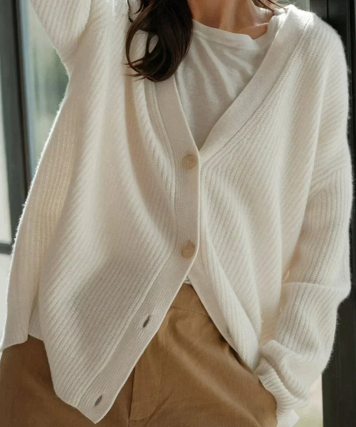 Women's Oversized V-Neck Button-Front Cashmere Cardigan