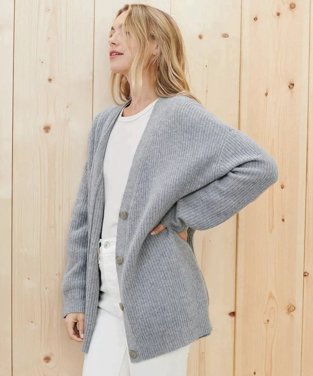 Women's Oversized V-Neck Button-Front Cashmere Cardigan